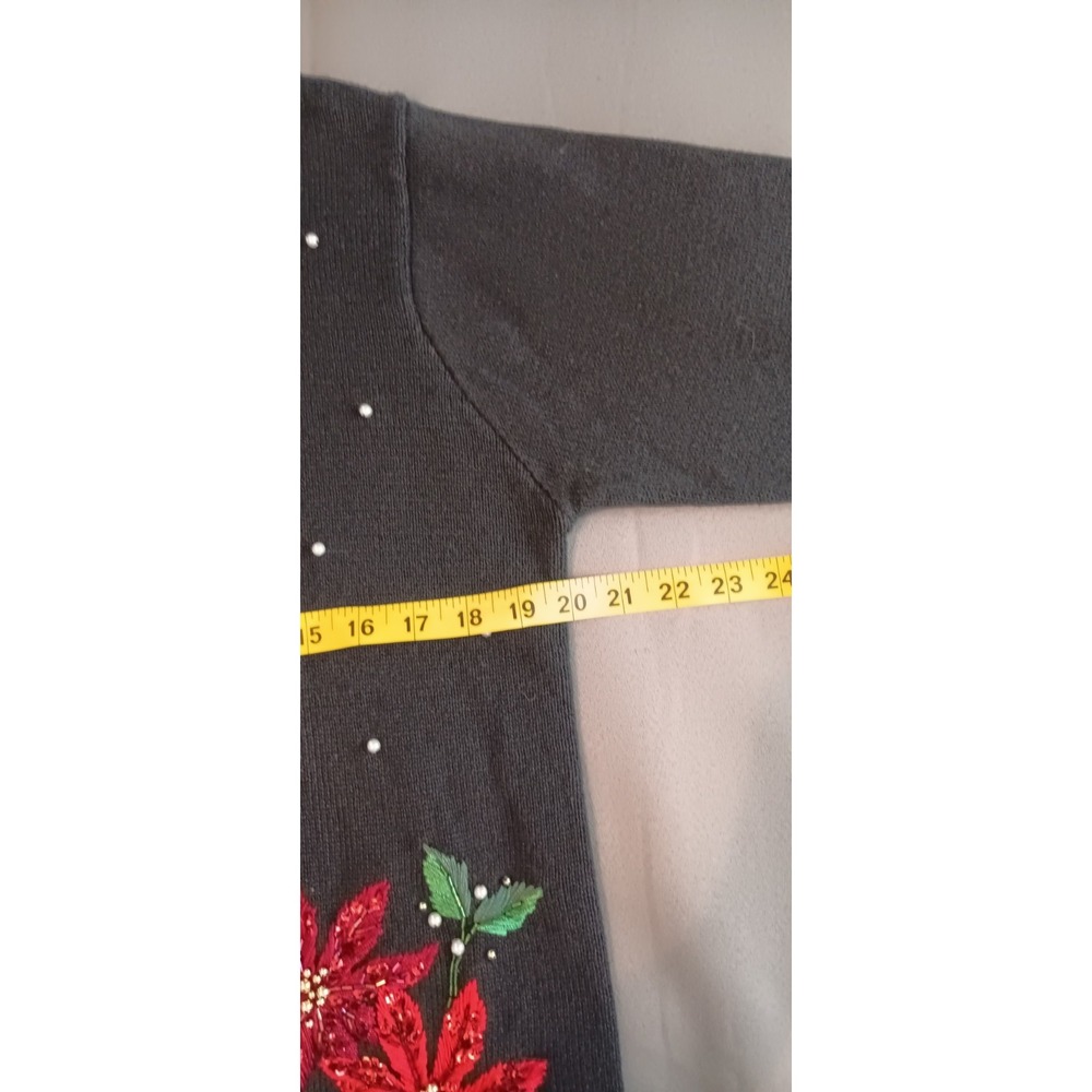 Womens Cardigan S Ugly Christmas Sweater Beaded Sequin‎ Poinsettia 90s Vintage - Picture 4 of 10